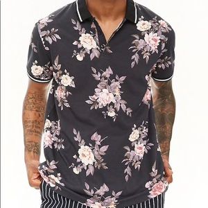 F21 men’s stripe-trim floral polo